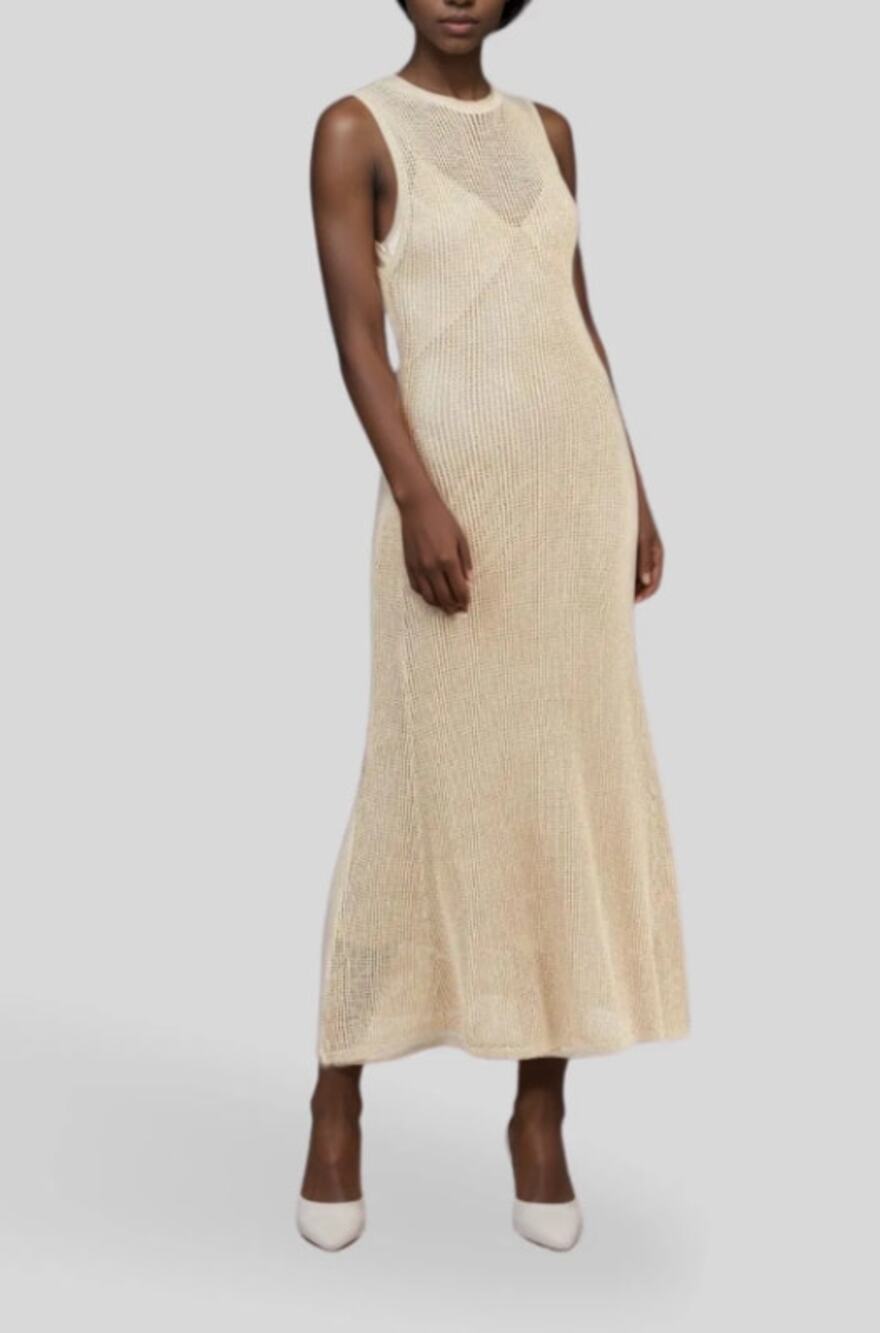 DISSH Ophelia Crochet Maxi Sleeveless Dress in Natural, size L